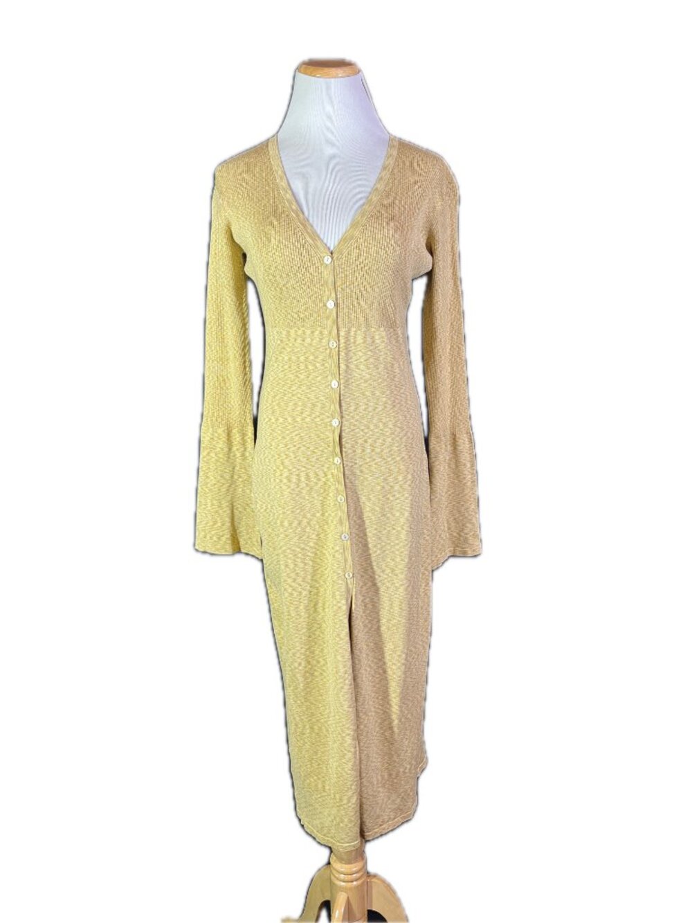 Tina Hagen Size S Long Knit Duster Cardigan Silk Yellow-Tan
